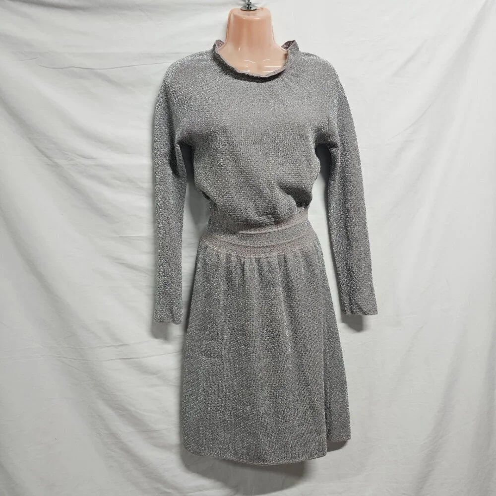 Tory Burch Isabelle Flare Neckline Cocktail Dress Women Size XS Silver Metallic